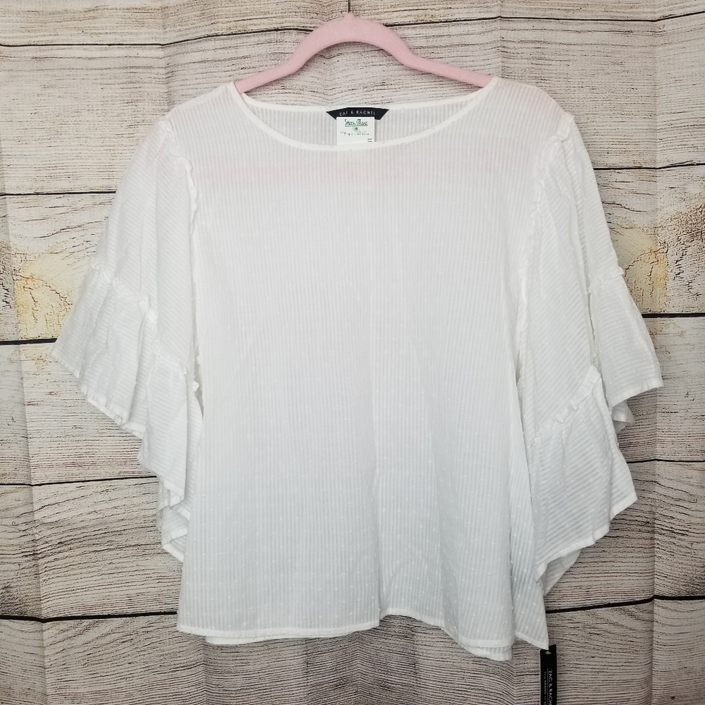NWT Textured White Blouse with Ruffle Sleeves
